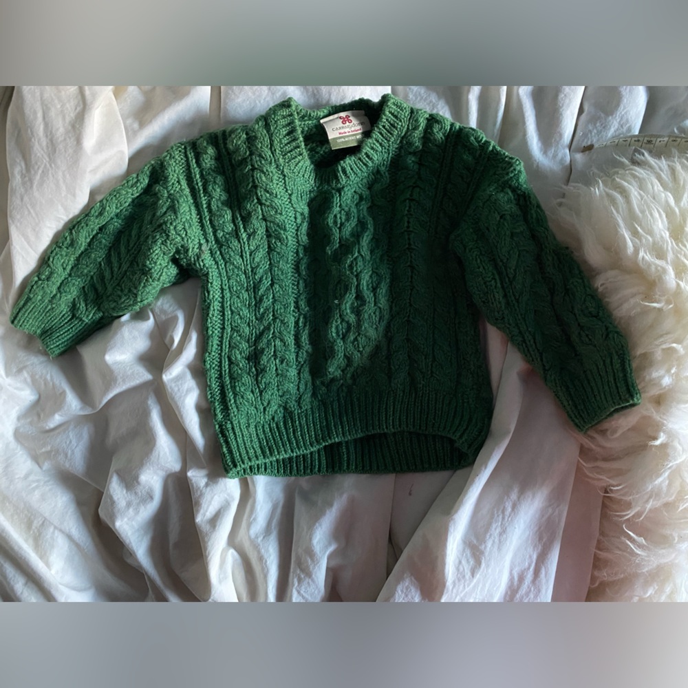 Cozy Green Cable Knit Kids Sweater